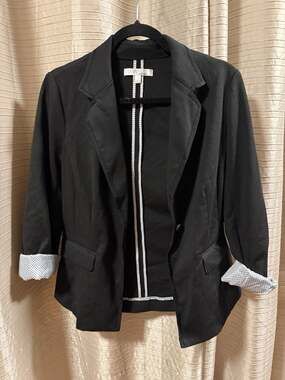 Company by Ellen Tracy Black Knit Blazer with Polka Dot Cuffs Size Small